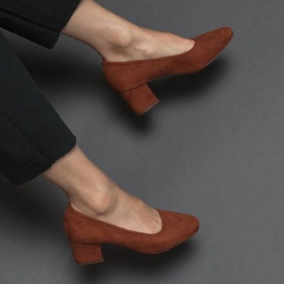 OAK + FORT Shoes - Oak + Fort Suede Rust Block Heel Pumps